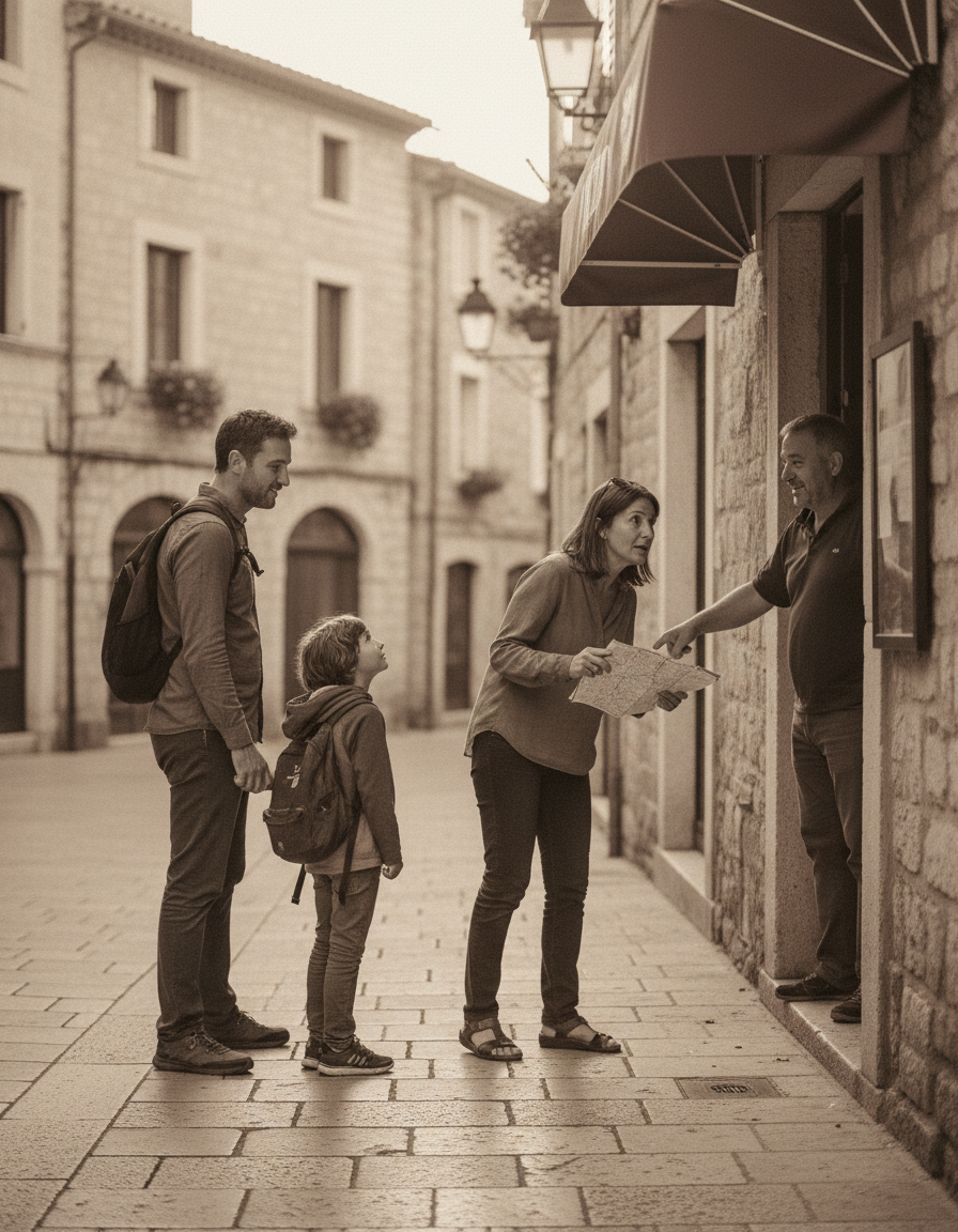 Семья с детьми в европейском городе